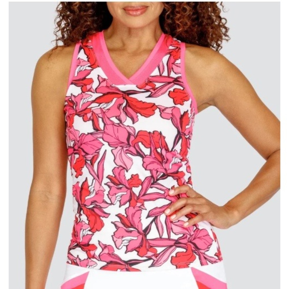 TAIL Lipa Tank Trellis Dance Star Floral V-Neck Athletic Tank Top Pink Sz XS
